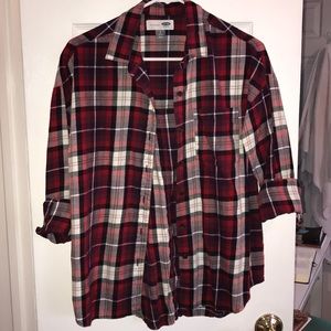 Flannel top - red, navy, and white